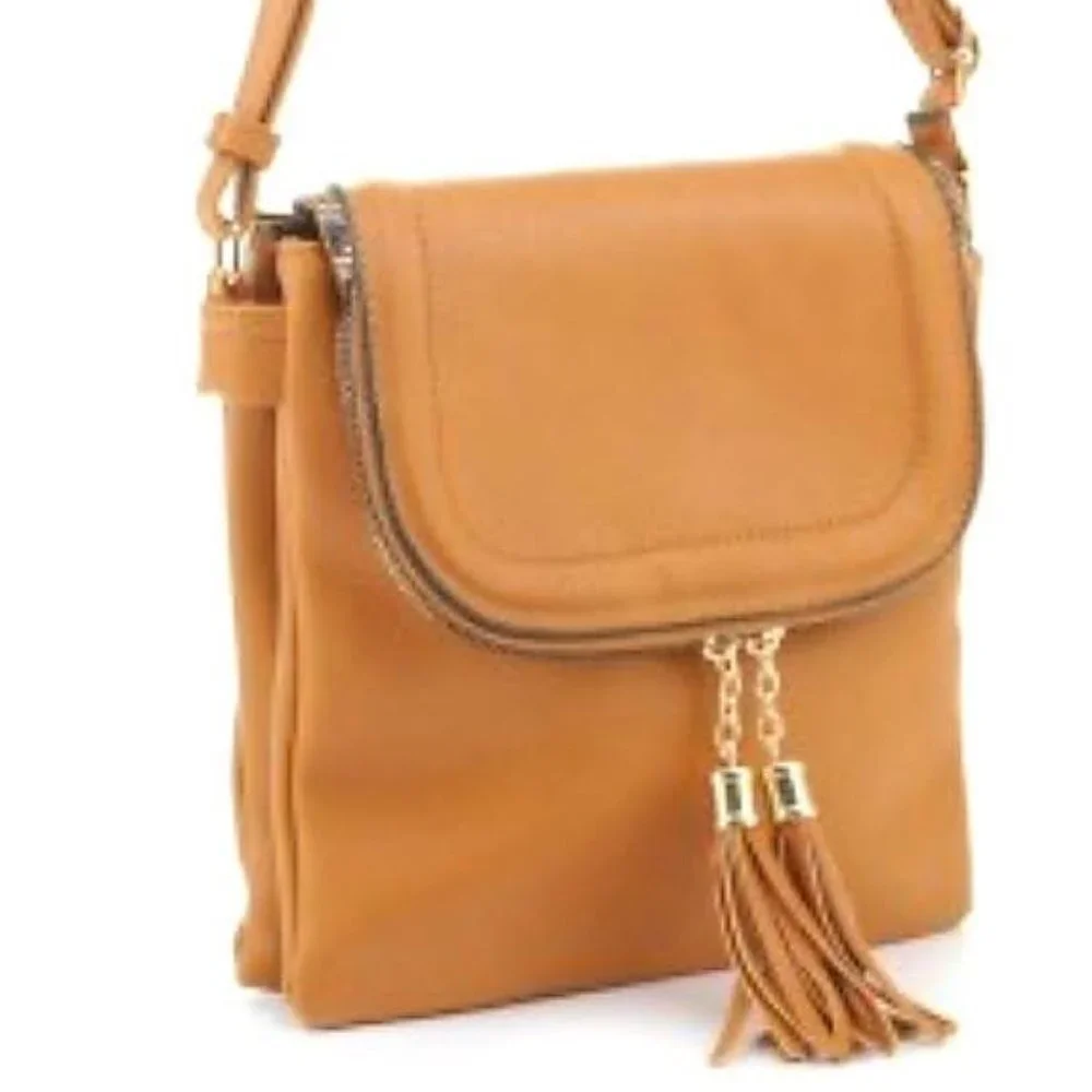 Foldover Vegan Leather Crossbody with Tassel - Picture 1 of 5
